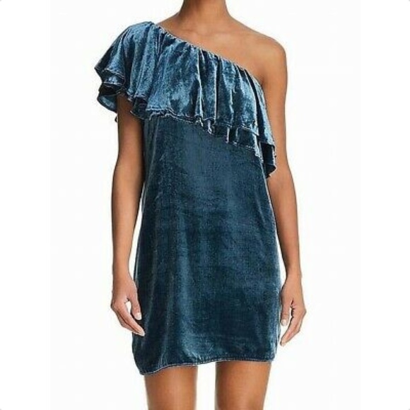 Wayf One Shoulder Velvet Ruffle Shift Dress, NWT! - Picture 2 of 3